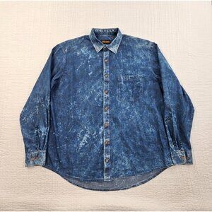 Lenor Ramano Shirt Men's L Blue Chambray Bike Motif Long Sleeve !00% Cotton EUC